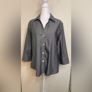 Foxcroft Women’s Heritage Non-Iron Shirt Charcoal Button Down 3/4 Sleeves Sz 14P